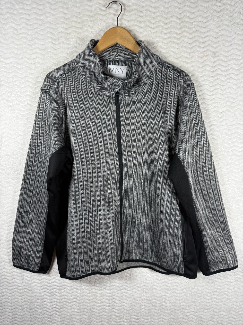 MNY - Marc NY Gray Herringbone Zip-Front Jacket with Black Panels